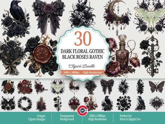 Download Dark Floral Gothic Clipart - Premium Bundle